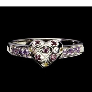 Rhodonite Garnet Amethyst Sapphire Heart Ring Size 6.75 New